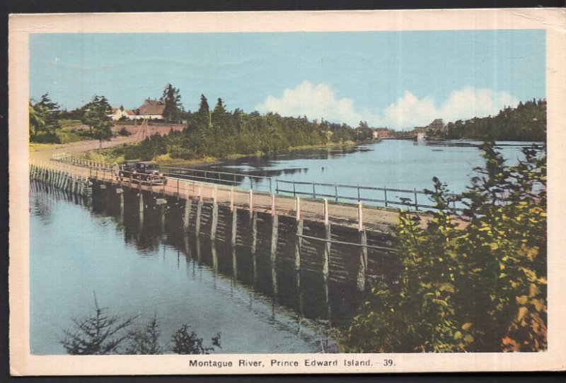 Prince Edward Island MONTAGUE RIVER with Bridge and old cars pm1939 White Border