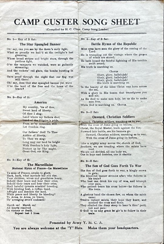 WWI Army Postcards YMCA Song Sheet Lot Camp Custer Battle Creek MI Michigan