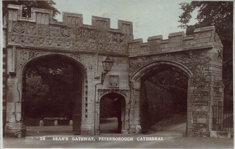 Dean's Gateway, Peterborough Cathedral, Early Real Photo Postcard, Used in 1925