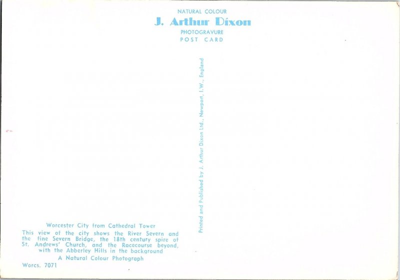 Scenic View Worcester City from Cathedral Tower Continental Postcard