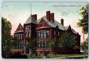 Appleton Wisconsin Postcard Lincoln School Exterior View Building c1908 Vintage