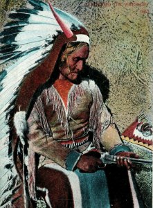 c. 1910 Apache Chief Geronimo The Warrior w/ Gun Pistol Postcard Hand Colored