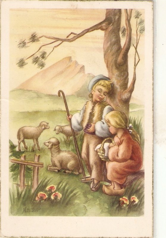 Children. Shepherds with their flock Nice Spanish PC 1950s