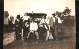 RPPC Old Car Antique Automobile Family Photo Kittens c1910s Vintage Postcard