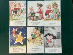 Set of 6 MAUZAN Children Romance #115-120 Vintage Postcards