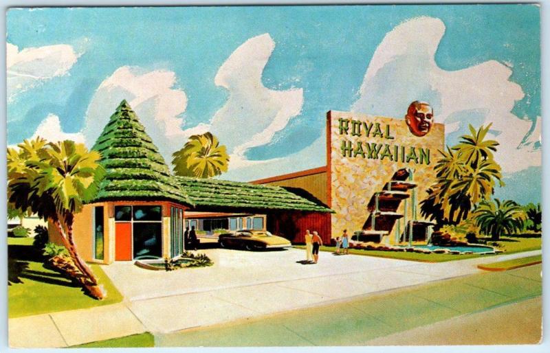 DAYTONA BEACH, FL  Roadside  ROYAL HAWAIIAN MOTEL  Polynesian 1958  Postcard