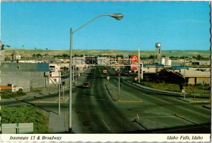 View of Interstate 15 and Broadway, Idaho Falls ID Vintage Postcard C48