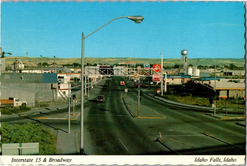 View of Interstate 15 and Broadway, Idaho Falls ID Vintage Postcard C48