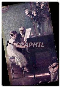 Postcard Old Jules Alexis Muenier The harpsichord lesson Piano
