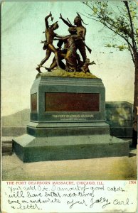 Fort Dearborn Massacre Monument Chicago Illinois Postcard PM 1906 UND