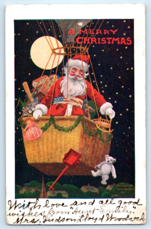 Santa Claus Hot Air Ballon Postcard Christmas