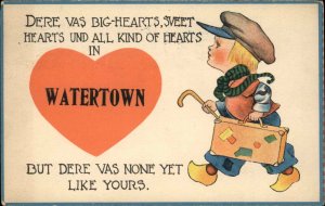 Watertown New York NY Little Dutch Boy with Suitcase Comic c1910 Postcard