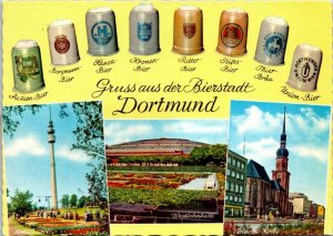 VINTAGE CONTINENTAL SIZE POSTCARD GREETINGS FROM THE BEER CITY DORTMUND GERMANY