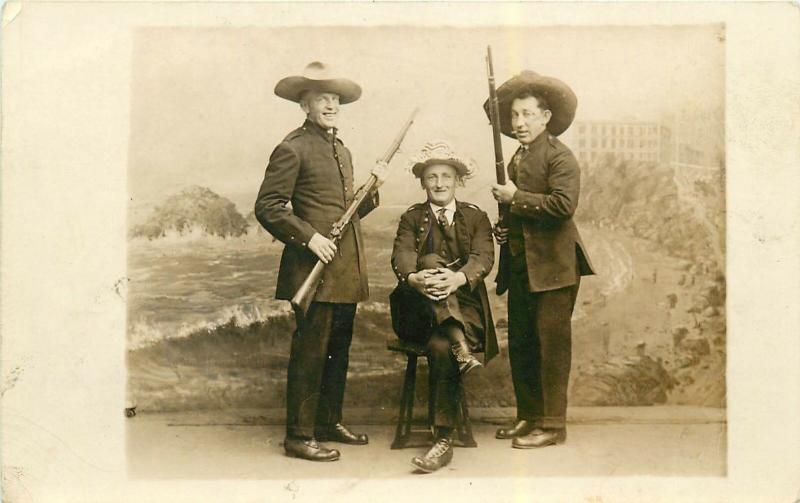 Real Photo Studio Real Photo Postcard Of 3 Men Holding Muskets