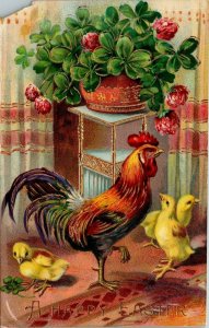 Rooster chicks in house Happy Easter Postcard Gel 1912 Elbow Lake MN