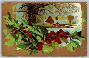 Wishing A Merry Christmas, 1911 Postcard, Springfield Ont. Broken Circle Cancel