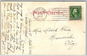 Ravenna Ohio 1913 Postcard High School crease