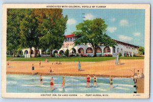 Port Huron Michigan Postcard Gratiot Inn Lake Huron Waterfront View 1941 Antique