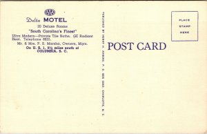 Linen Postcard Delta Motel in Columbia, South Carolina~1809