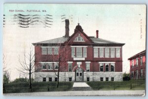 Platteville Wisconsin WI Postcard High School Building Front View 1910 Antique