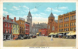 Central Square Street Scene Cars Dover New Hampshire 1930 postcard