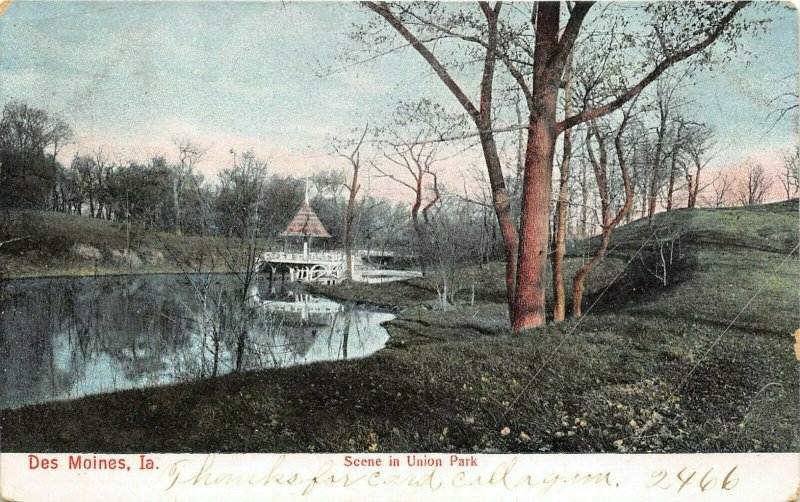 Des Moines Iowa 1907 Postcard Scene In Union Park