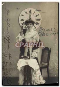 Old Postcard Fantaisie Clock Champagne