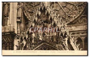 Reims Old Postcard The Cathedral Porch Central Pediment Coronation of the Virgin