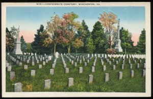 Confederate Cemetery, Winchester, Virginia. Vintage linen postcard. Unposted