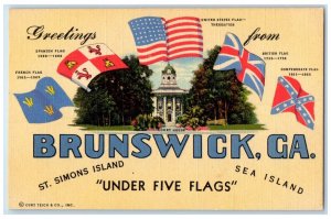 c1940 Greetings From Brunswick Under Five Flags Georgia Correspondence Postcard