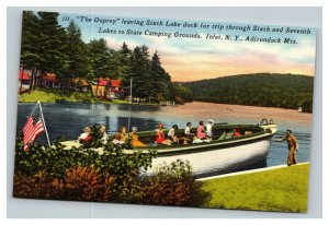 Vintage 1940's Postcard The Osprey Boat Leaving Dock Adirondack Inlet New York
