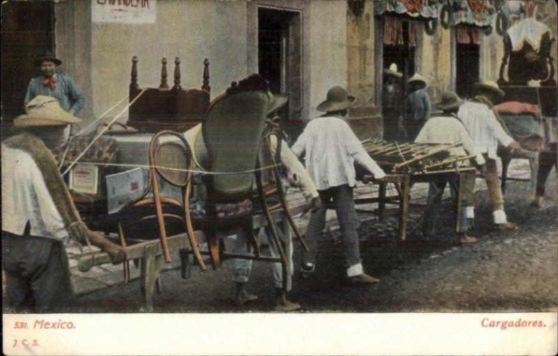 Mexico City Cargadores Native Life Moving Furniture c1910 Postcard