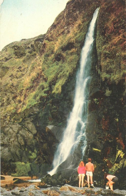 Postcard Uk Wales Tresaith, Cardiganshire the beach waterfall