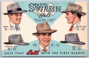 K46/ Louisville Kentucky Postcard Linen Advertising Pastel Swann Hats Men 38