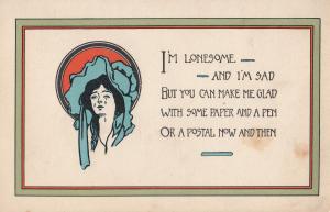 Stop Me Crying Write Me A Letter Pen Antique Proverb Postcard