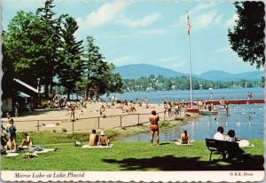Mirror Lake Lake Placid New York NY Beach Scene Adirondacks Postcard D52
