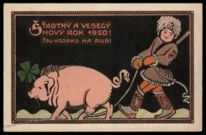 Czech Legion in Russia WWI Driving Communist Pig Patriotic Card 90333