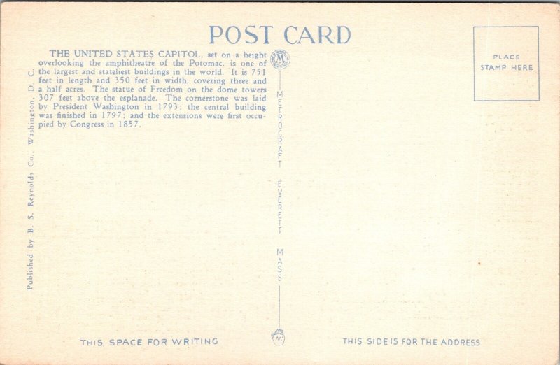 Original VTG Postcard U. S. Capitol, Washington, District Of Columbia Linen KA14