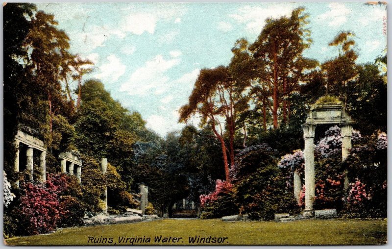 1910's Ruins Virginia Water Windsor England Landscape Grounds Posted Postcard