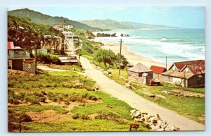 BATHSHEBA, Barbados, West Indies ~ View of VILLAGE c1950s Plastichrome Postcard