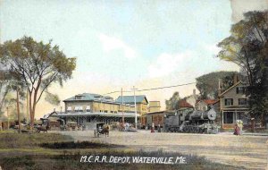 M C Railroad Depot Train Waterville Maine 1910c postcard