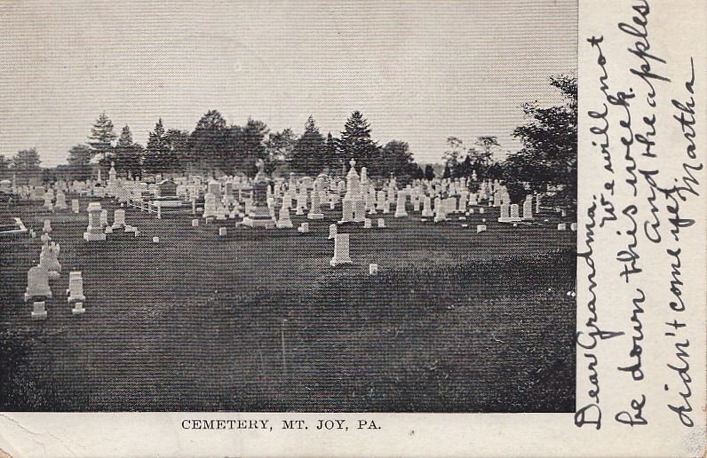 Postcard Cemetery Mt Joy PA 1906