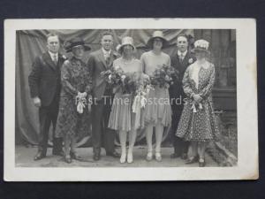 c1920's Wedding Portrait BRIDE & GROOM Brides Maid & Mothers (5) RP Postcard