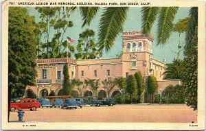 1930s SAN DIEGO CALIFORNIA AMERICAN LEGION WAR MEMORIAL LINEN POSTCARD 42-210