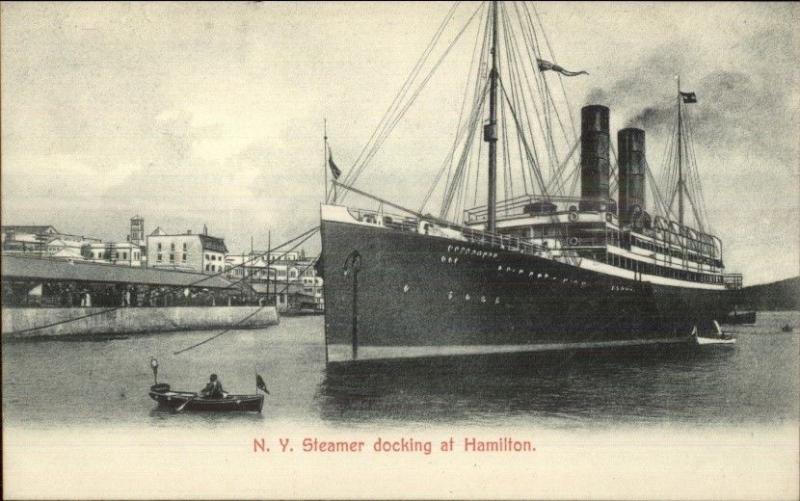 Hamilton Bermuda NY Steamer Ship Docking c1905 UDB Postcard