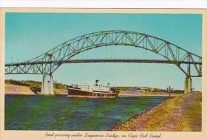 Massachusetts Cape Cod Boat Passing Under Sagamore Bridge On Cape Cod Canal