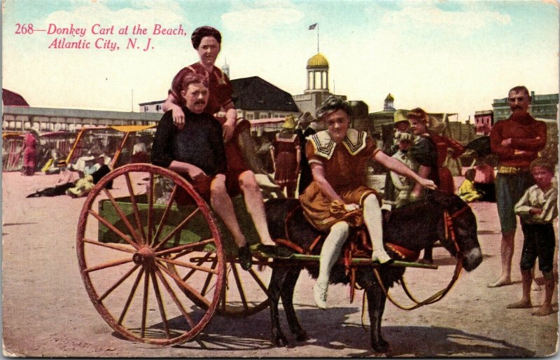 Atlantic City, NJ  Donkey Cart on the Beach  c-1907-1915 - POSTCARD 