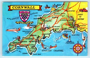 CORNWALL, United Kingdom ~ c1960s  PICTORIAL MAP  Postcard