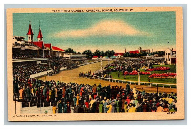 Vintage 1940's Postcard The First Quarter Churchill Downs Louisville Kentucky