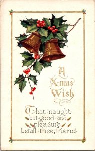 Vintage yuletide Christmas Postcard: With Hearty Christmas , Christmas Bells a5